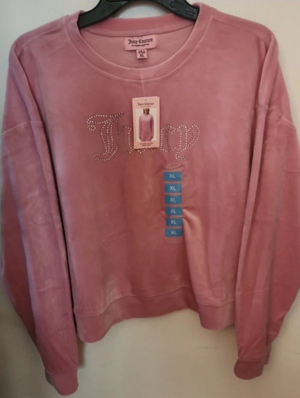 Juicy Couture Crew Neck Velour Light Pink SOFT Long Sleeve Velvet Shirt XL